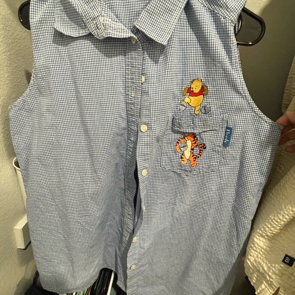 Disney Pooh Women's Blue and White Checkered Top - Picture 2 of 3